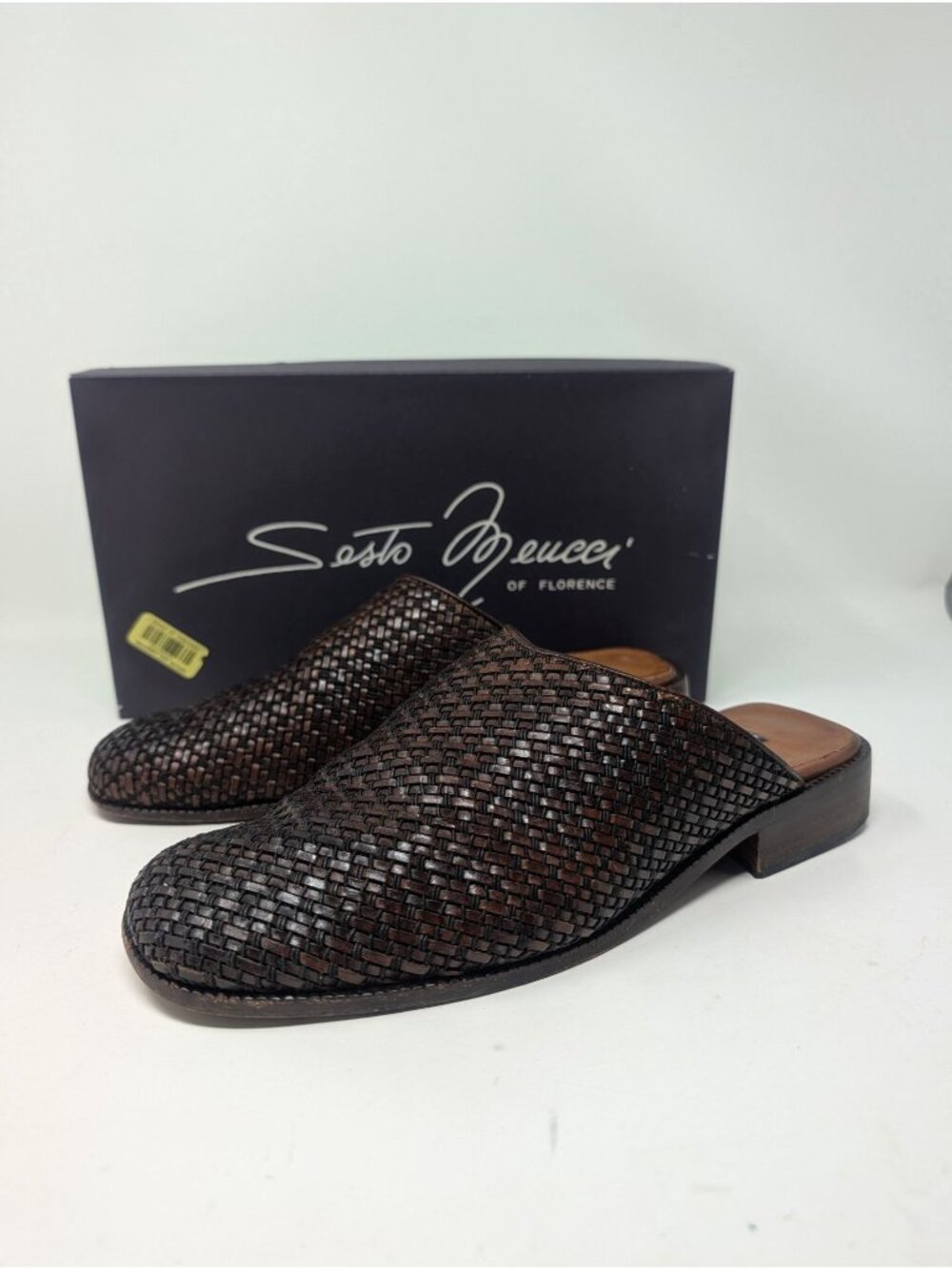 Vintage Sesto Meucci Brown Woven Mules 9 Leather Italy